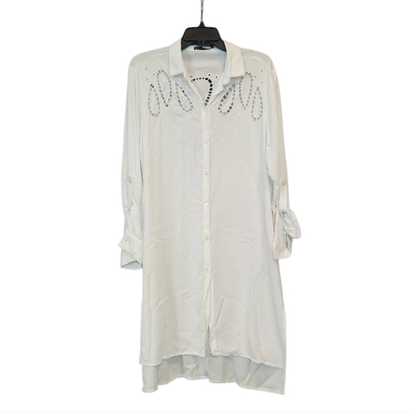 Vix Paula Hermanny‎ White Button-Up Shirt Dress Size Large